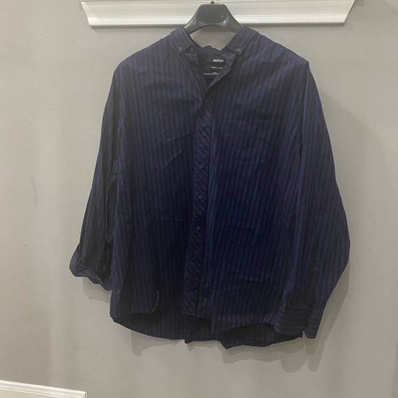 Men’s navy and black pinstripe long sleeve Murano button up shirt - Picture 3 of 6